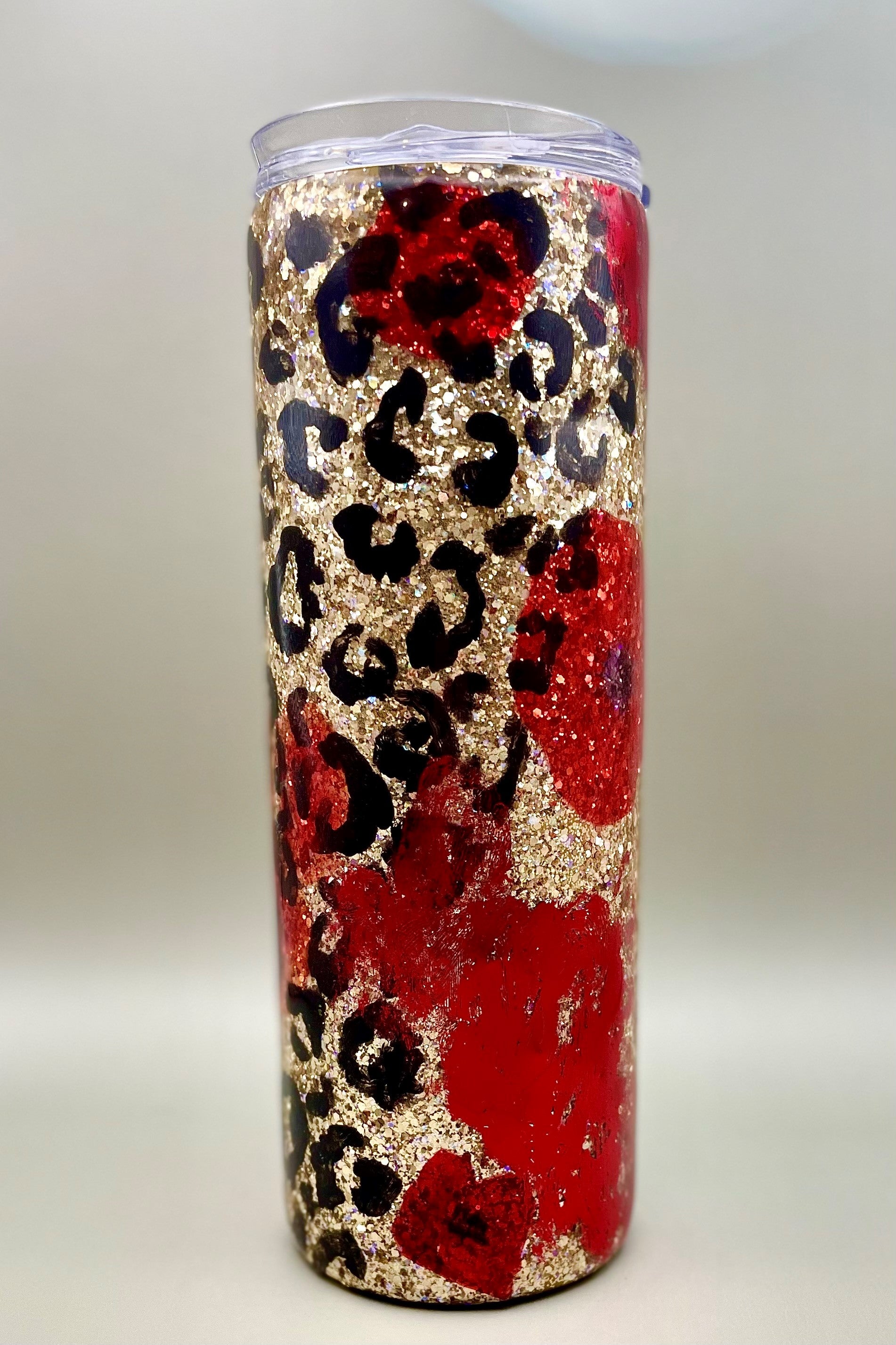 Cheetah Print Poppy Glitter Tumbler