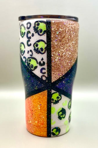 Glow-in-the Dark Halloween Skulls Glitter Tumbler