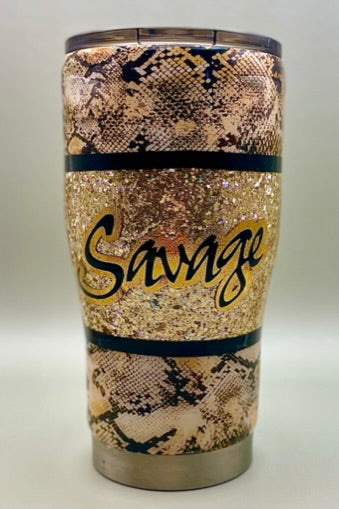 Savage Snake Skin Print Glitter Tumbler