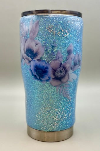 Winter Flowers Glitter Tumbler