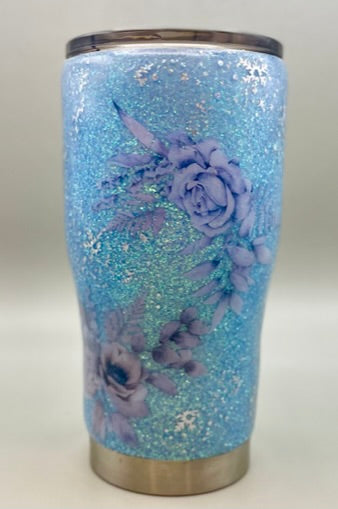 Winter Flowers Glitter Tumbler