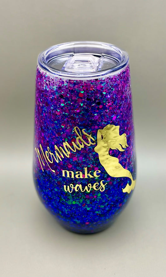 Mermaids Make Waves Wine Glitter Tumbler