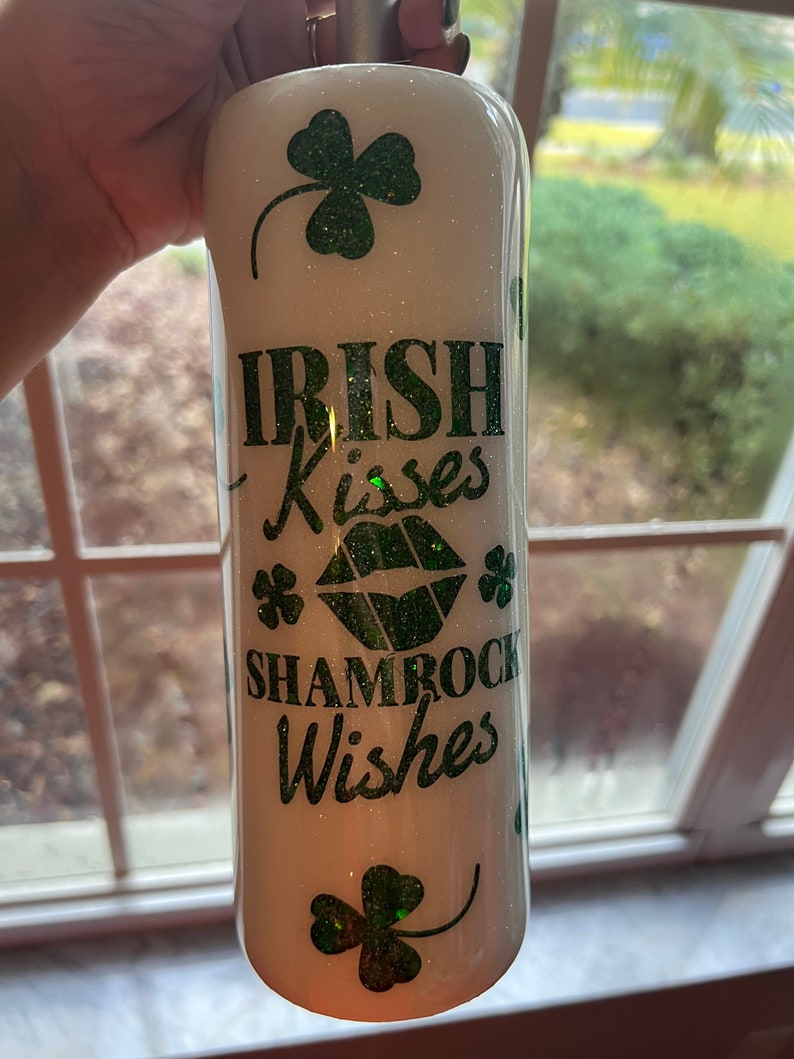 Irish Kisses Shamrock Wishes Glitter Tumbler